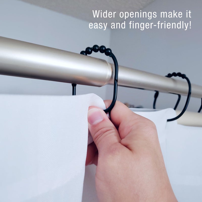 2 Lb. Depot Wide Shower Curtain Ring - Set of 12 Easy Glide and Rust-Proof Rollers - Stainless Steel Shower Curtain Hooks Black for Straight and Curved Rods - Decorative and Durable for Any Bathroom - Image 4